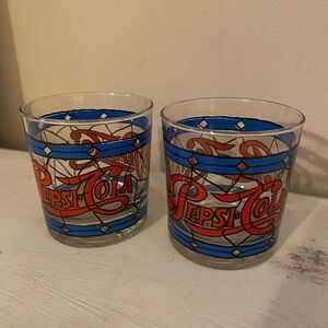 Pepsi Cola Glass 1970's
Tiffany Stained Glass 6 oz.
Set of 2 Vintage TEXTURED